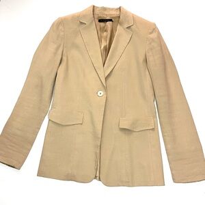 Elie Tahari Tan Linen Blend One-Button Blazer - Sz 2